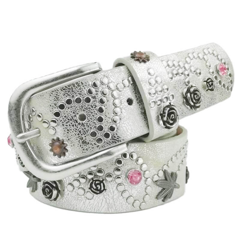 Rivet Rhinestone Studded Women Leather Belt For Jeans Pants - - Luxury Accessories by WAAMII