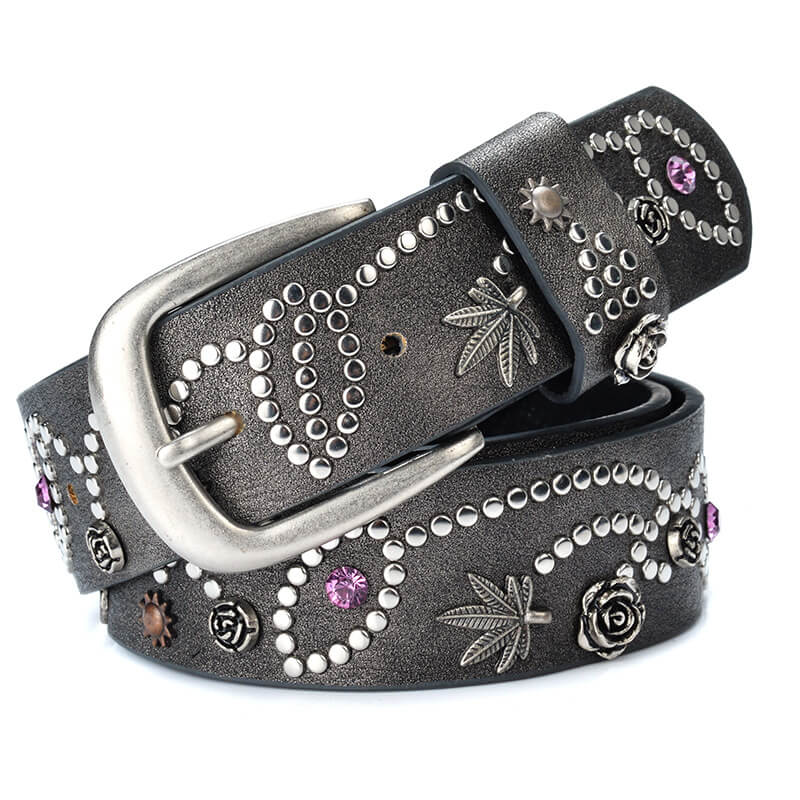 Rivet Rhinestone Studded Women Leather Belt For Jeans Pants Accessories WAAMII Lime black 110cm 