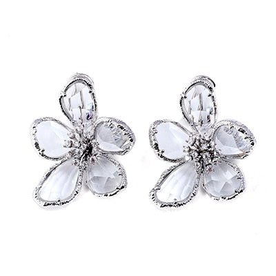 Royal Crystal Rhinestone Flower Stud Earrings - white crystal - Luxury Jewelry by WAAMII