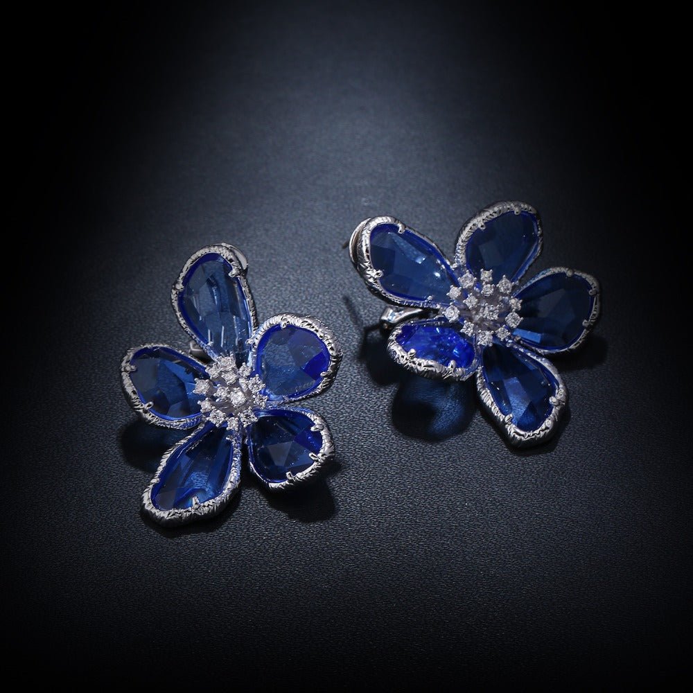 Royal Crystal Rhinestone Flower Stud Earrings - - Luxury Jewelry by WAAMII