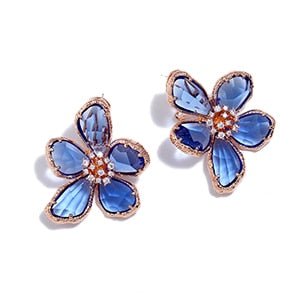 Royal Crystal Rhinestone Flower Stud Earrings - blue rose gold - Luxury Jewelry by WAAMII