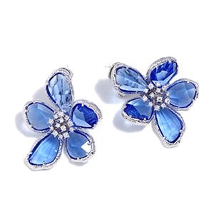 Royal Crystal Rhinestone Flower Stud Earrings - blue crystal silver - Luxury Jewelry by WAAMII