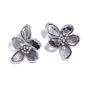 Royal Crystal Rhinestone Flower Stud Earrings - gray crystal - Luxury Jewelry by WAAMII