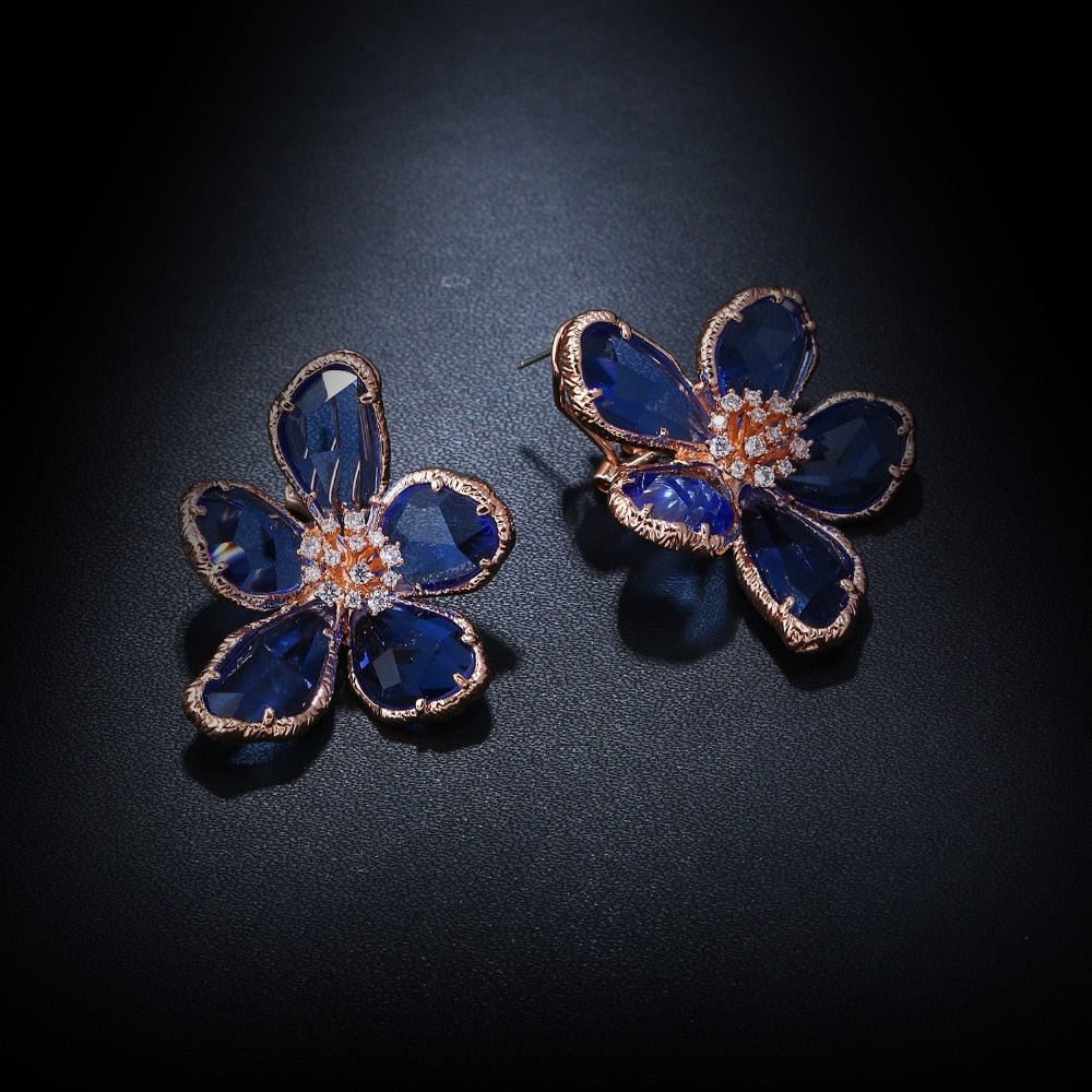 Royal Crystal Rhinestone Flower Stud Earrings - - Luxury Jewelry by WAAMII