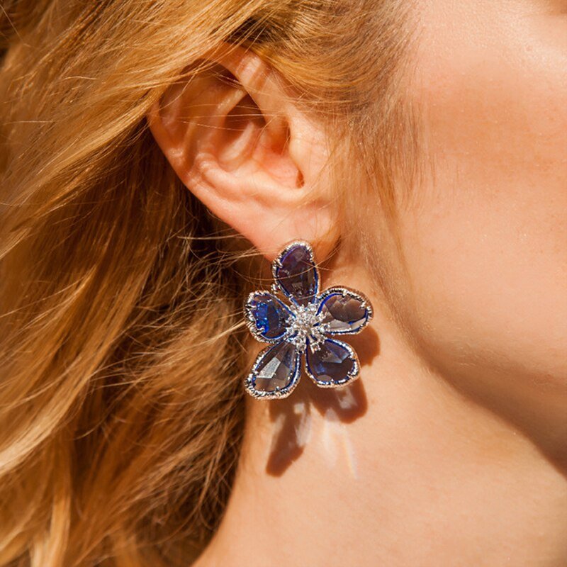 Royal Crystal Rhinestone Flower Stud Earrings - - Luxury Jewelry by WAAMII