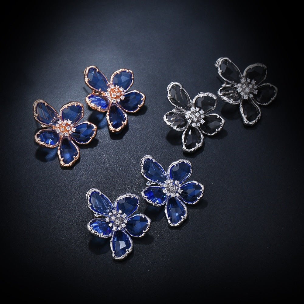 Royal Crystal Rhinestone Flower Stud Earrings - - Luxury Jewelry by WAAMII