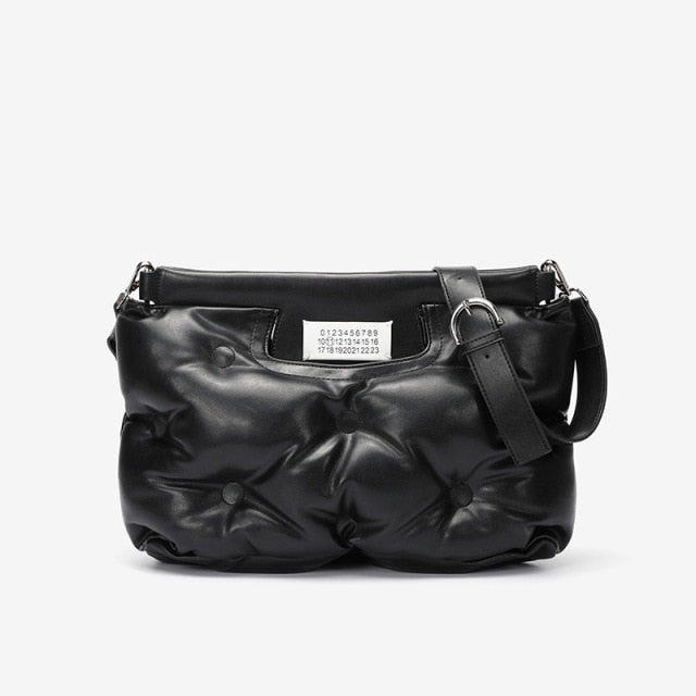 Ruched Ruffles Shoulder Cloud Space Cotton Down Crossbody Quilted Handbag - Black 34-10-27cm - Luxury bags by WAAMII