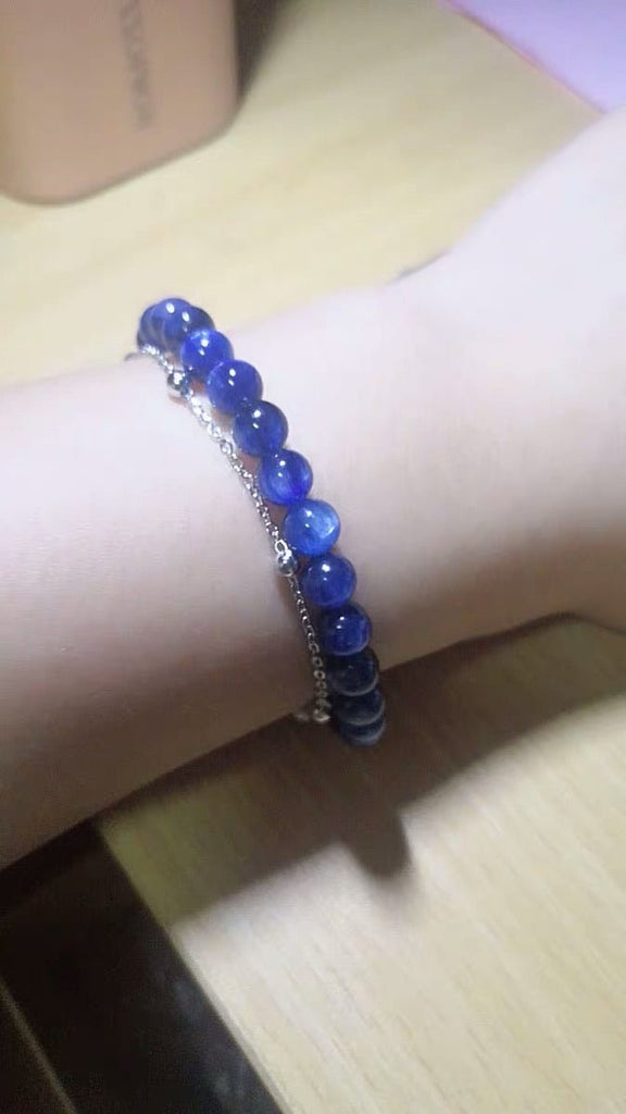 S925 Sterling Silver Genuine Blue Kyanite Semi-precious Healing Crystal Beads Bracelet - - Luxury Jewelry by WAAMII