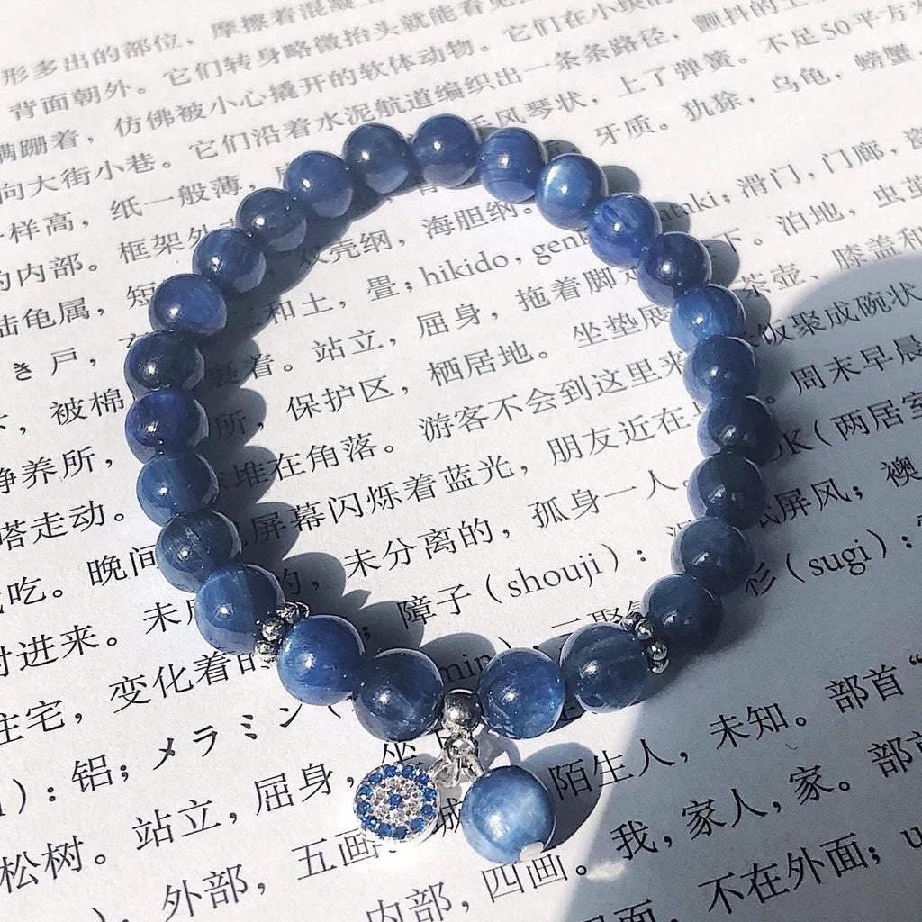S925 Sterling Silver Genuine Blue Kyanite Semi-precious Healing Crystal Beads Bracelet - - Luxury Jewelry by WAAMII