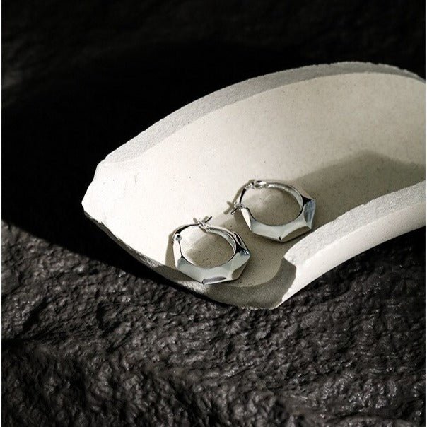 S925 Sterling Silver Geometric Polygonal Hoop Earrings - - Luxury Jewelry by WAAMII