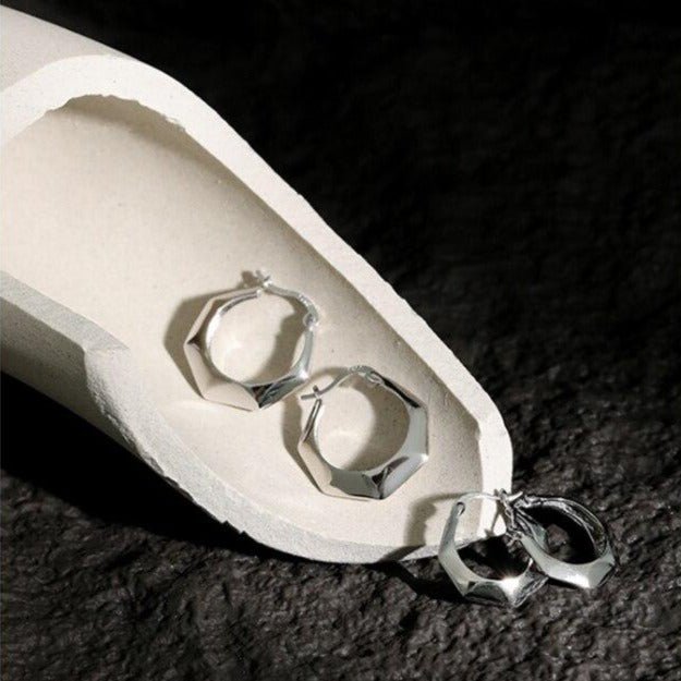 S925 Sterling Silver Geometric Polygonal Hoop Earrings - - Luxury Jewelry by WAAMII