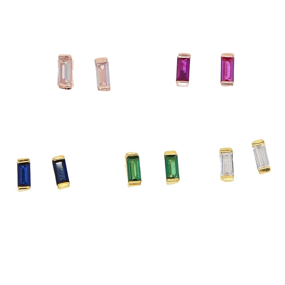 S925 Sterling Silver Minimalist Brief Geometic Bar Gemstone Stud Earrings - - Luxury Jewelry by WAAMII