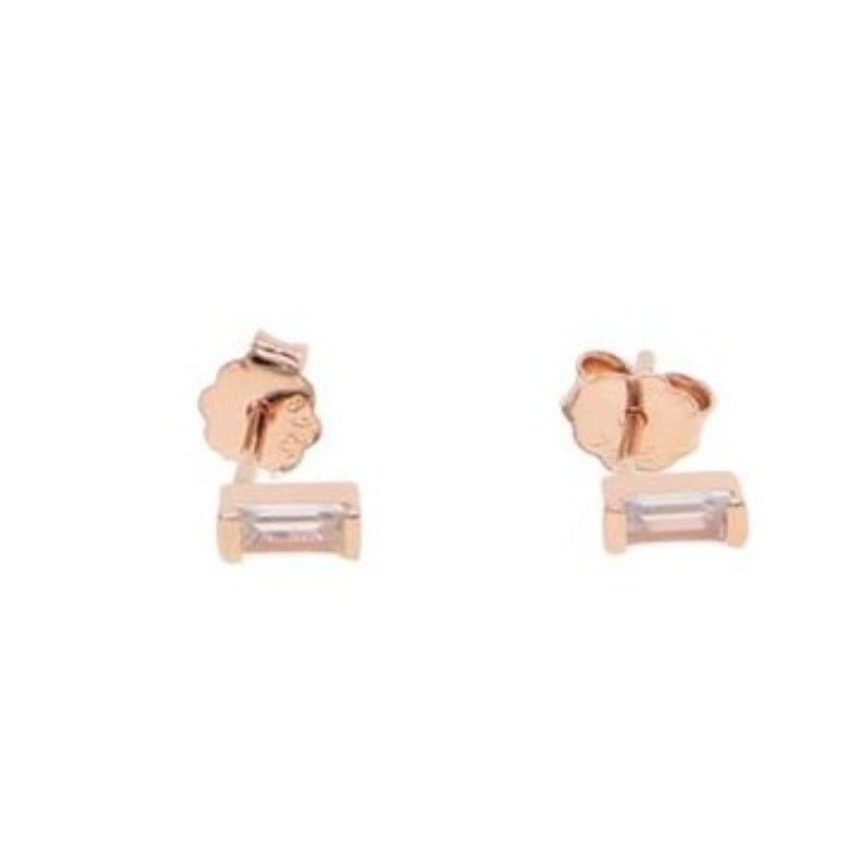 S925 Sterling Silver Minimalist Brief Geometic Bar Gemstone Stud Earrings - Rose gold white ston - Luxury Jewelry by WAAMII