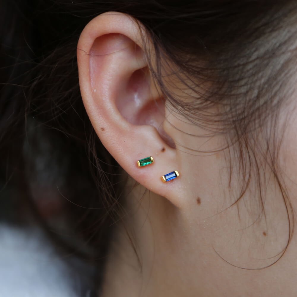 S925 Sterling Silver Minimalist Brief Geometic Bar Gemstone Stud Earrings - - Luxury Jewelry by WAAMII
