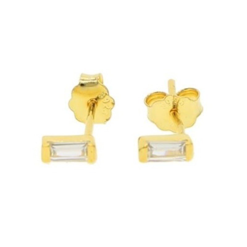 S925 Sterling Silver Minimalist Brief Geometic Bar Gemstone Stud Earrings - Gold white stone - Luxury Jewelry by WAAMII