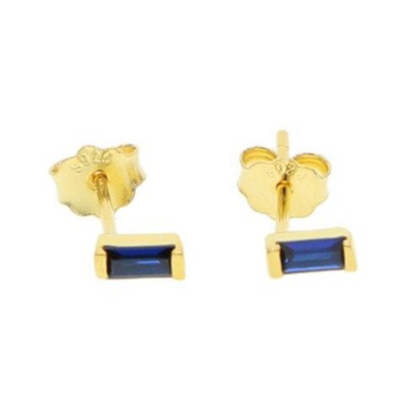 S925 Sterling Silver Minimalist Brief Geometic Bar Gemstone Stud Earrings - Gold blue stone - Luxury Jewelry by WAAMII