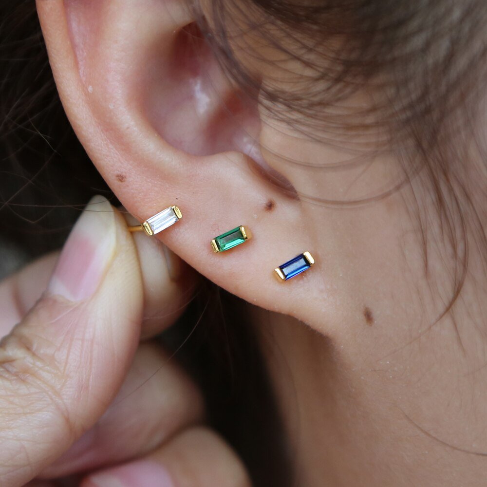 S925 Sterling Silver Minimalist Brief Geometic Bar Gemstone Stud Earrings - - Luxury Jewelry by WAAMII