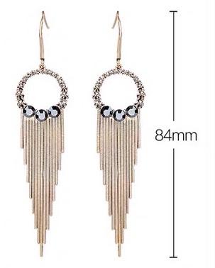 S925 Sterling Silver Post Gold-tone Bohemia Hoop Crystal Tassel Dangle Earrings - - Luxury Jewelry by WAAMII