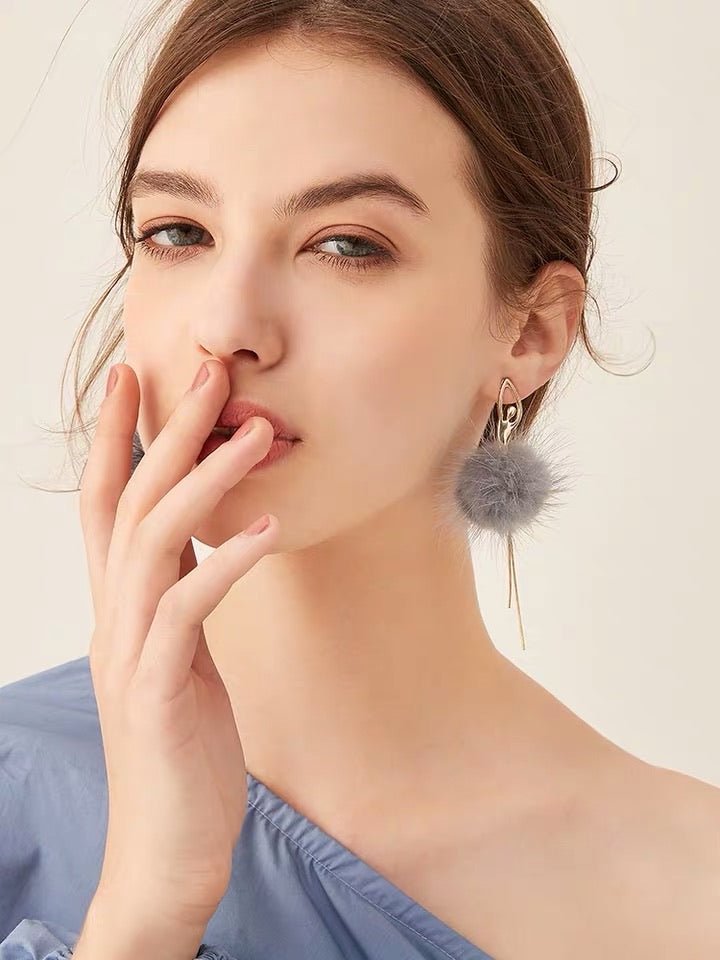 S925 Sterling Silver Post Gray Plush Earrings - - Luxury Jewelry by WAAMII