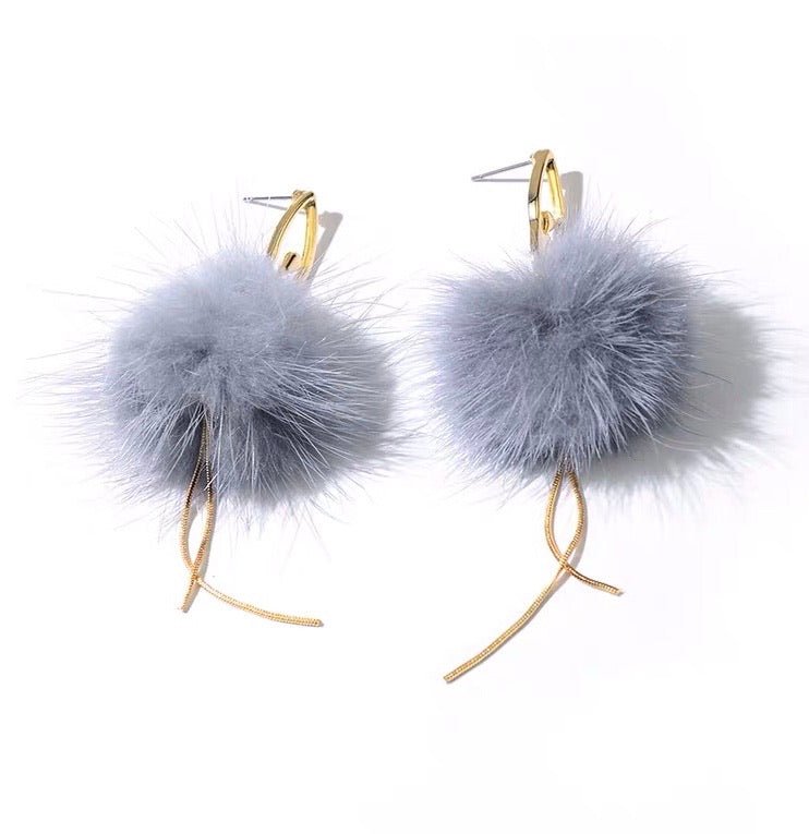 S925 Sterling Silver Post Gray Plush Earrings - - Luxury Jewelry by WAAMII