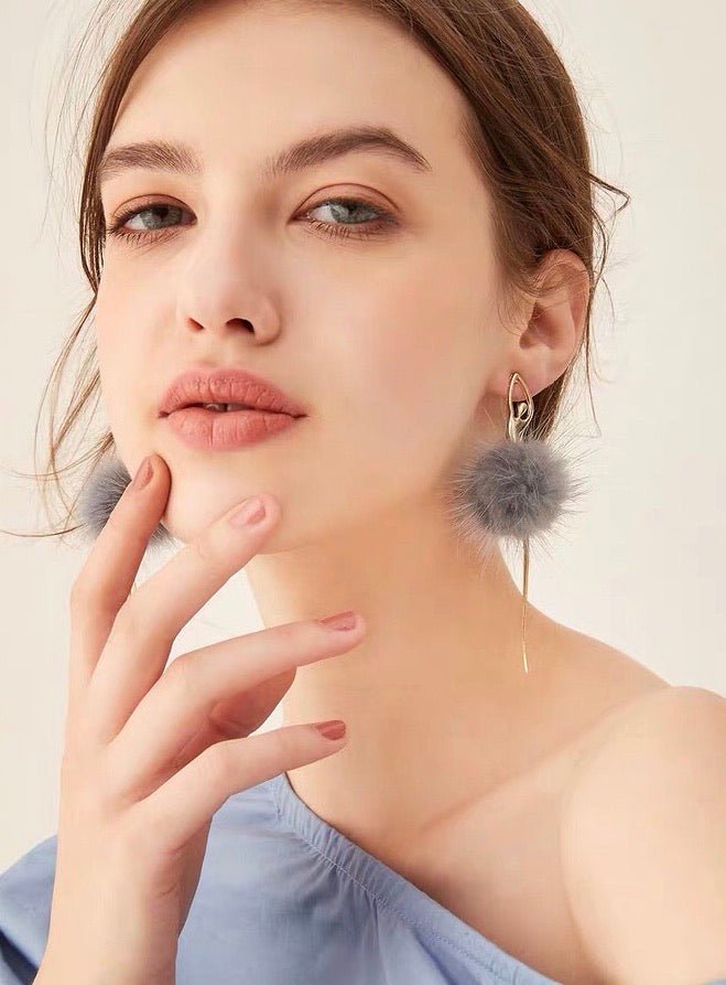 S925 Sterling Silver Post Gray Plush Earrings - - Luxury Jewelry by WAAMII