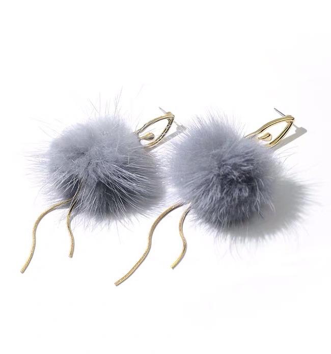 S925 Sterling Silver Post Gray Plush Earrings - - Luxury Jewelry by WAAMII