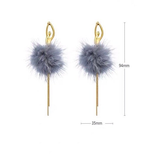 S925 Sterling Silver Post Gray Plush Earrings - - Luxury Jewelry by WAAMII