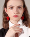 S925 Sterling Silver Post Red Wine Rose Velvet Tassel Earrings - - Luxury Jewelry by WAAMII