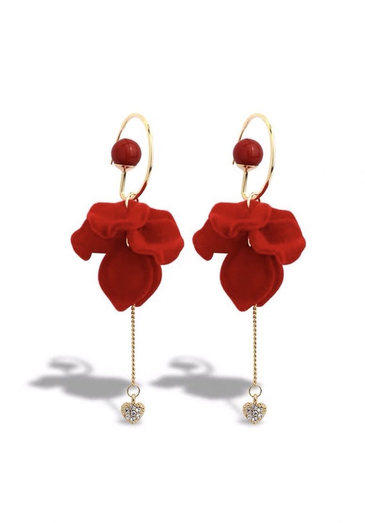 S925 Sterling Silver Post Red Wine Rose Velvet Tassel Earrings - - Luxury Jewelry by WAAMII
