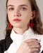 S925 Sterling Silver Post Red Wine Rose Velvet Tassel Earrings - - Luxury Jewelry by WAAMII