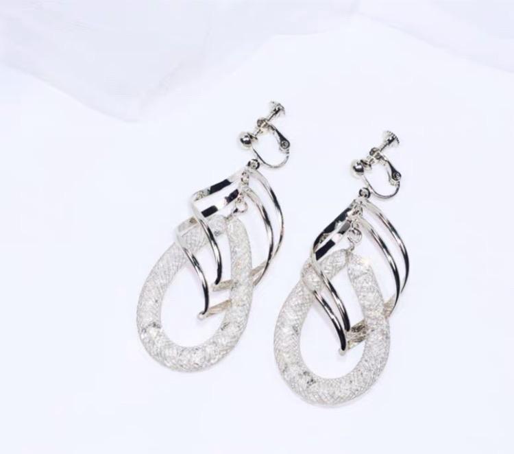 S925 Sterling Silver Post Spiral Mesh Hoop Earrings Jewelry WAAMII Ear clip  