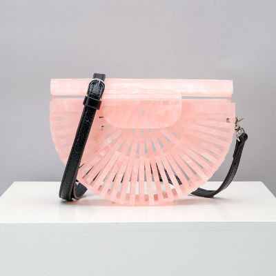Semicircular Box Tortoise Shell Hollow Out Acrylic Clutch - pink pu - Luxury bags by WAAMII