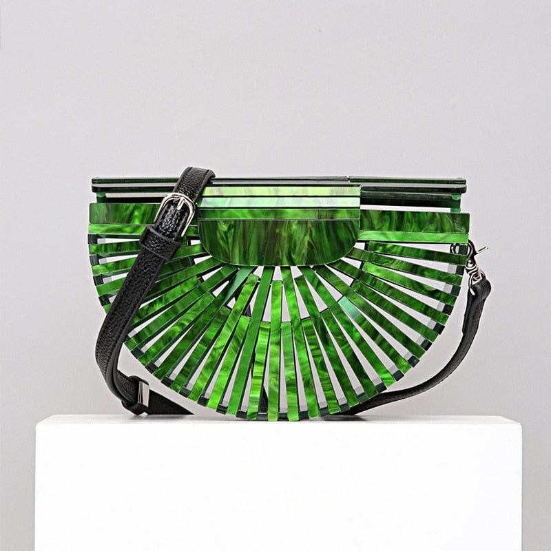 Semicircular Box Tortoise Shell Hollow Out Acrylic Clutch - - Luxury bags by WAAMII