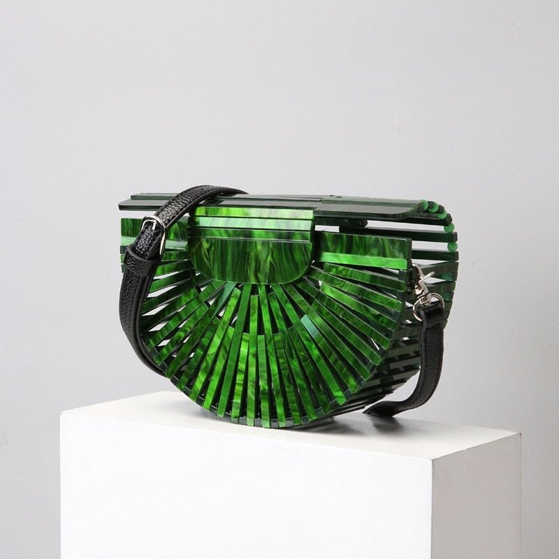 Semicircular Box Tortoise Shell Hollow Out Acrylic Clutch - - Luxury bags by WAAMII