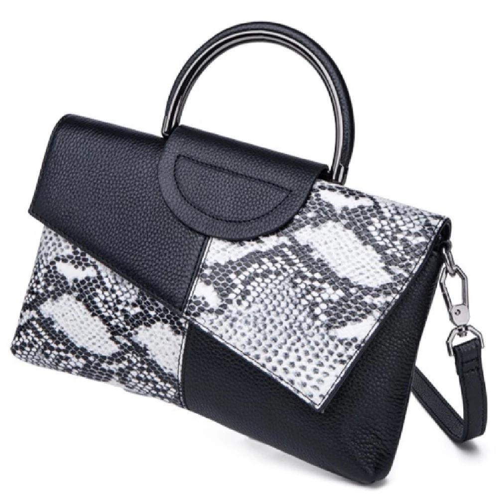 Serpentine Pattern Leather Top Handle Envelope Wrist Bag bags WAAMII   