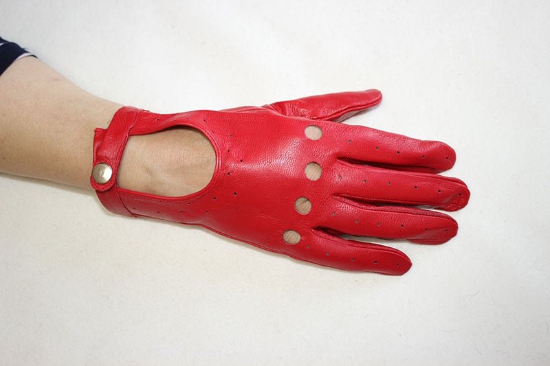 Sheepskin Leather Hollow Rivet Gloves Women's Leather Gloves - - Luxury Accessories by WAAMII