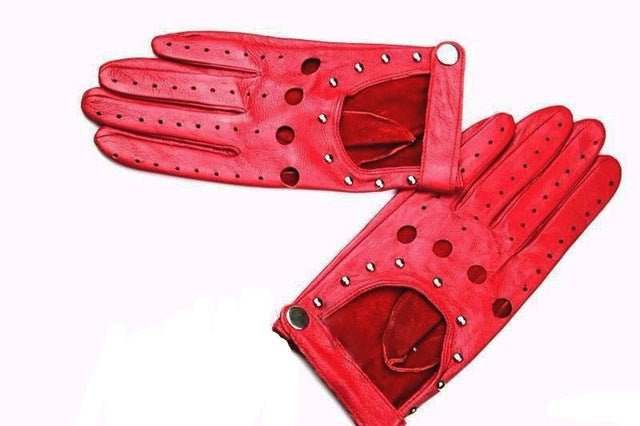 Sheepskin Leather Hollow Rivet Gloves Women's Leather Gloves - - Luxury Accessories by WAAMII