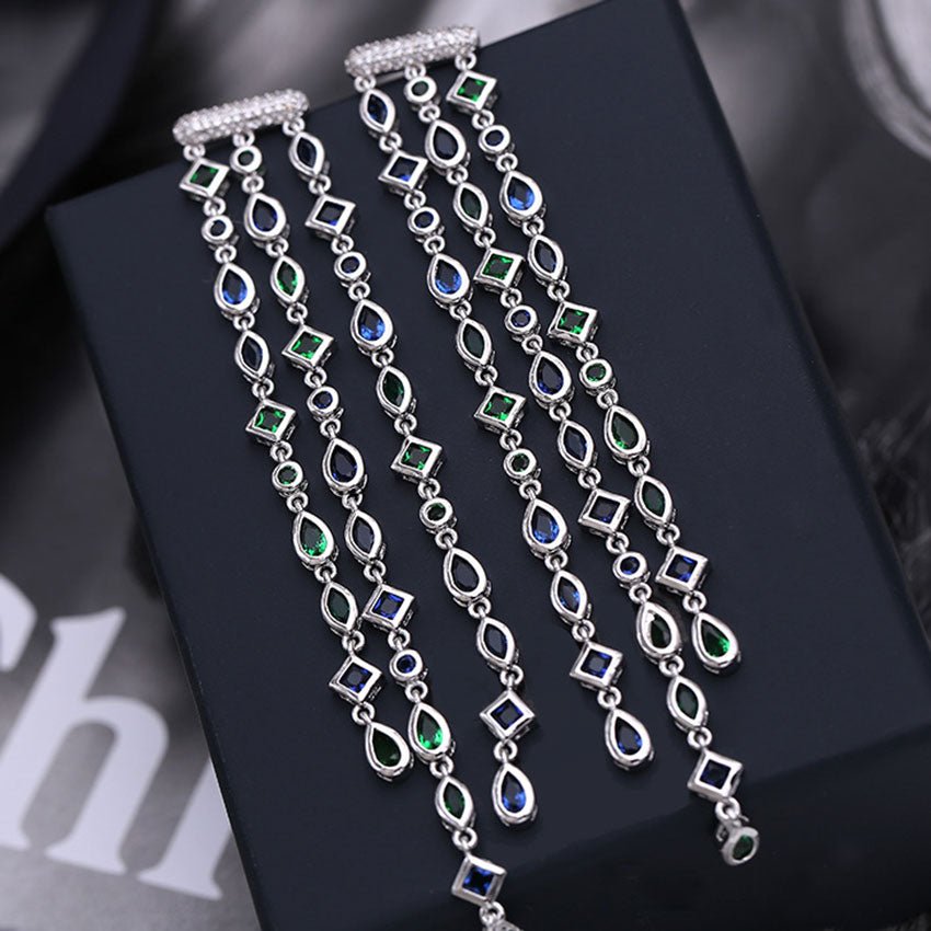 Shining Geometry Stone Tassels Long Dangle Drop Earrings - - Luxury Jewelry by WAAMII