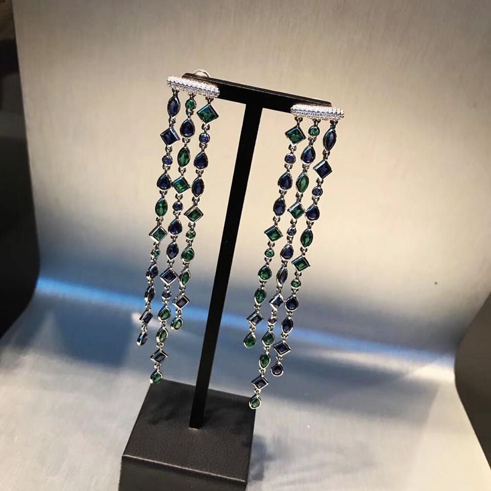 Shining Geometry Stone Tassels Long Dangle Drop Earrings - - Luxury Jewelry by WAAMII