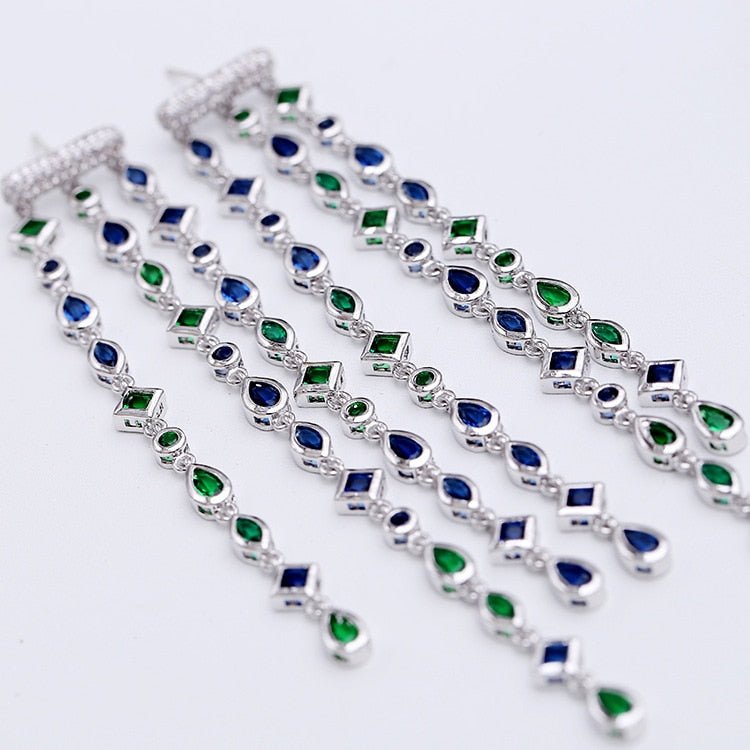 Shining Geometry Stone Tassels Long Dangle Drop Earrings - - Luxury Jewelry by WAAMII