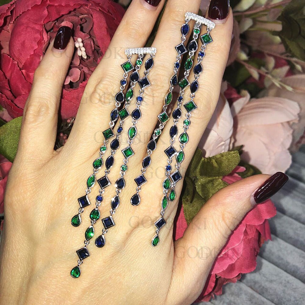 Shining Geometry Stone Tassels Long Dangle Drop Earrings - - Luxury Jewelry by WAAMII