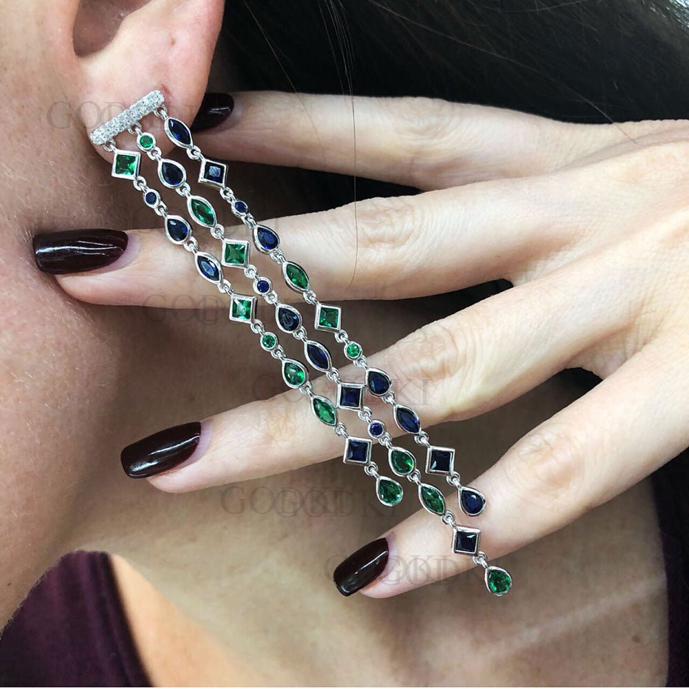 Shining Geometry Stone Tassels Long Dangle Drop Earrings - - Luxury Jewelry by WAAMII