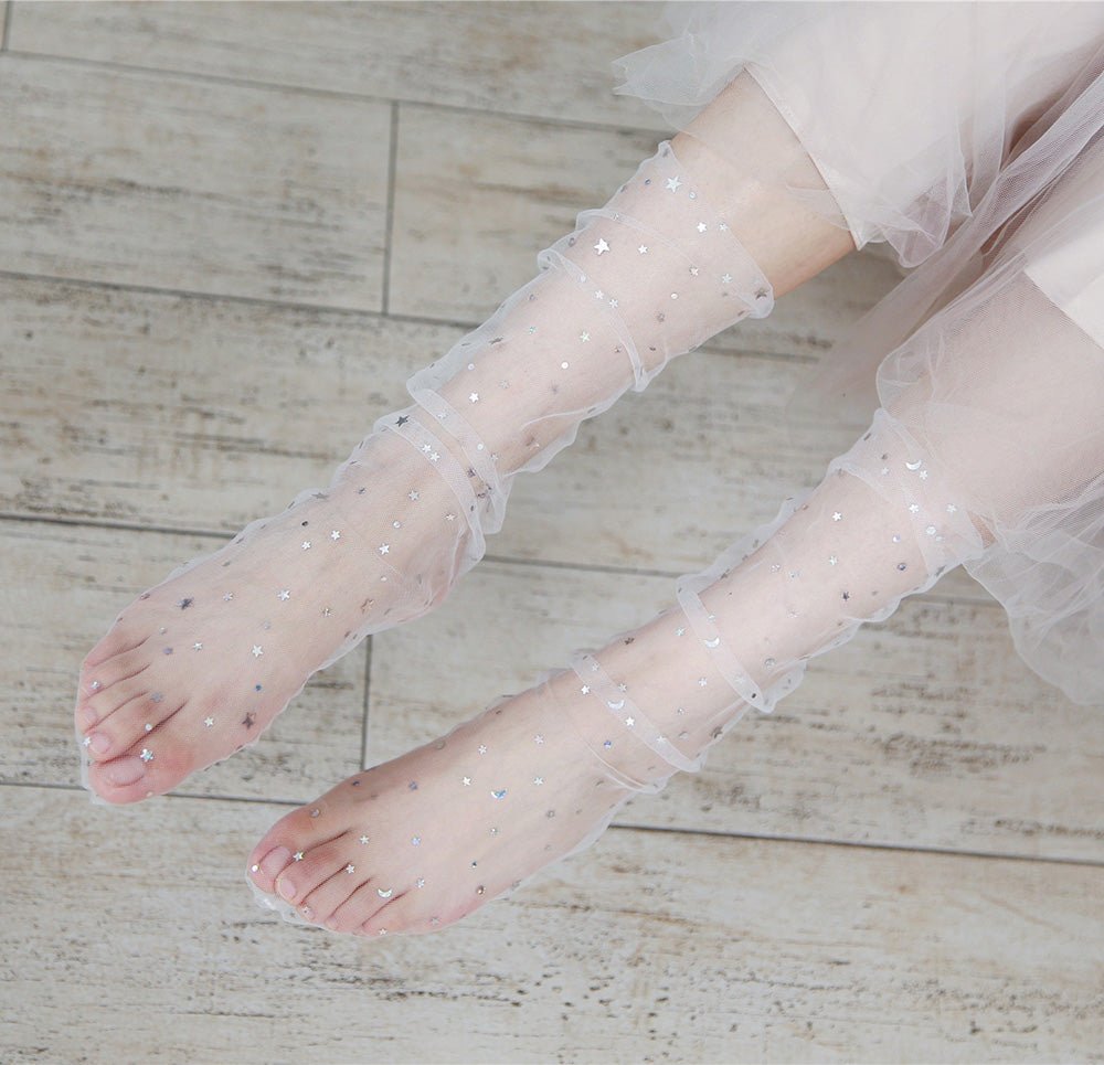 Shiny Glitter Star Ladies Sexy Fishnet Mesh Socks Summer Style - - Luxury Accessories by WAAMII