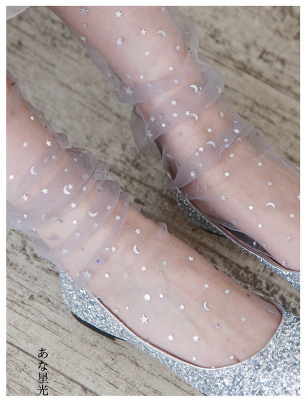 Shiny Glitter Star Ladies Sexy Fishnet Mesh Socks Summer Style - - Luxury Accessories by WAAMII