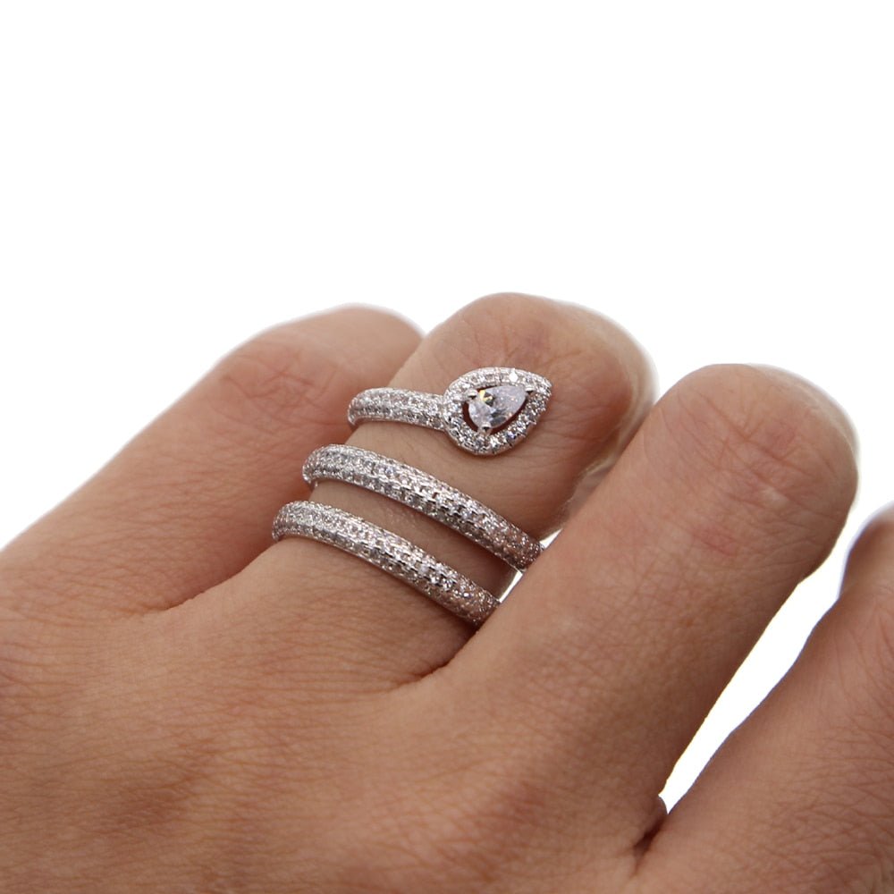 Silver Tone Cubic Zirconia Snake Ring - - Luxury Jewelry by WAAMII
