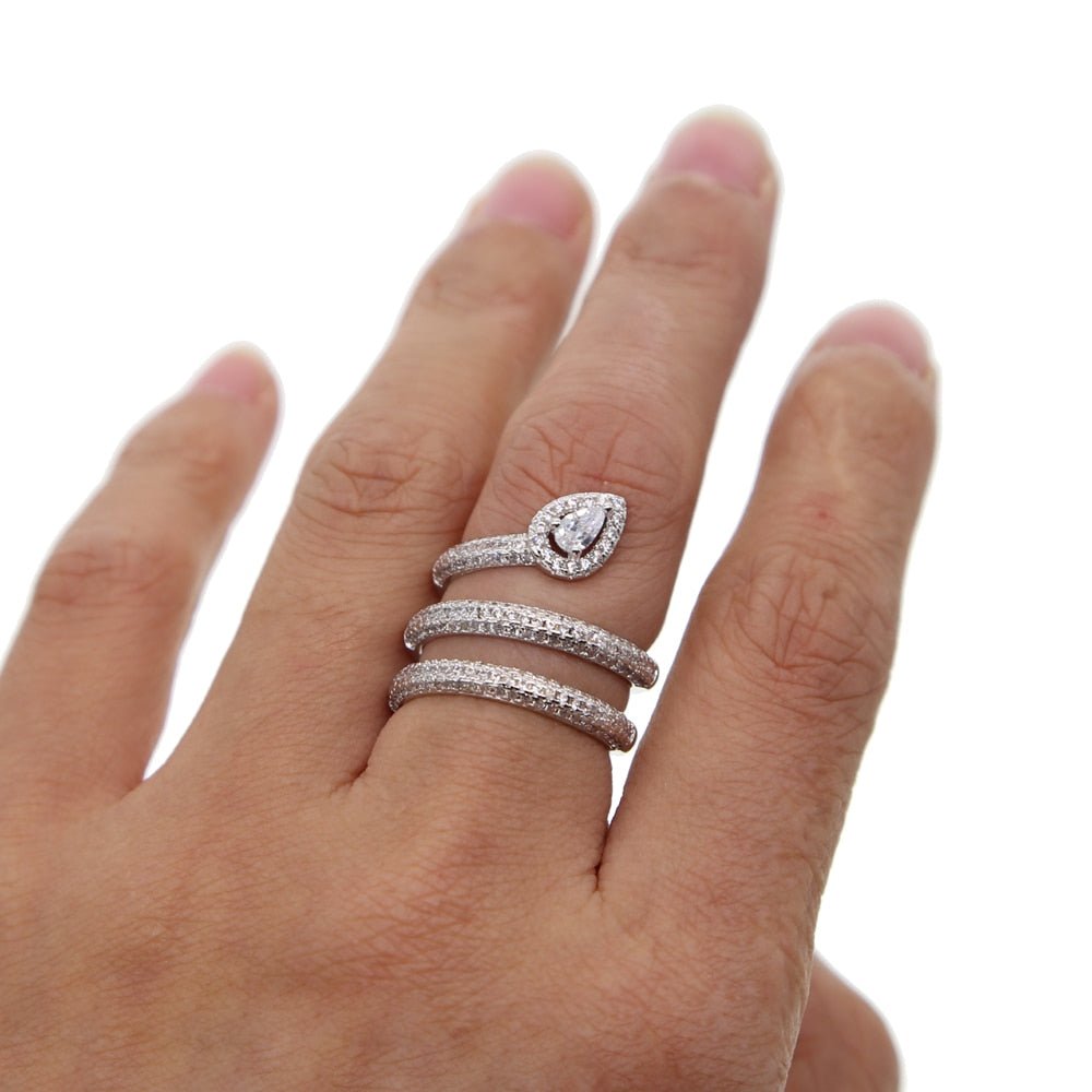 Silver Tone Cubic Zirconia Snake Ring - - Luxury Jewelry by WAAMII