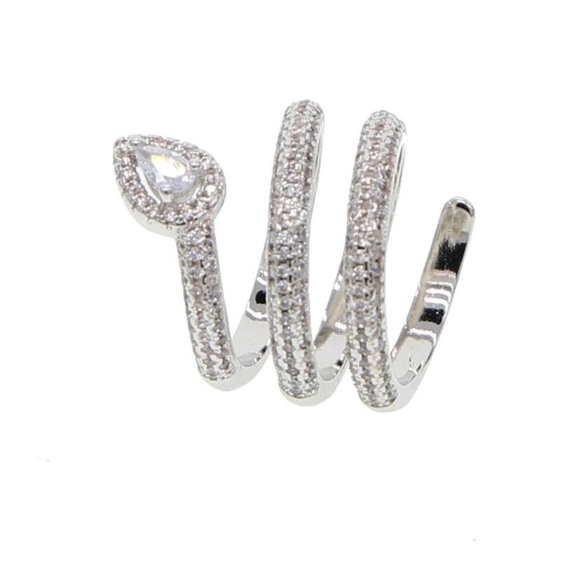 Silver Tone Cubic Zirconia Snake Ring - - Luxury Jewelry by WAAMII