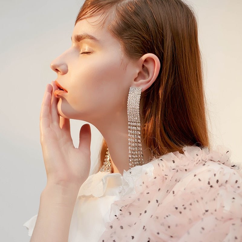 Silver-Tone Druzy With Cubic Zirconia Square Long Dangle Earrings - - Luxury Jewelry by WAAMII