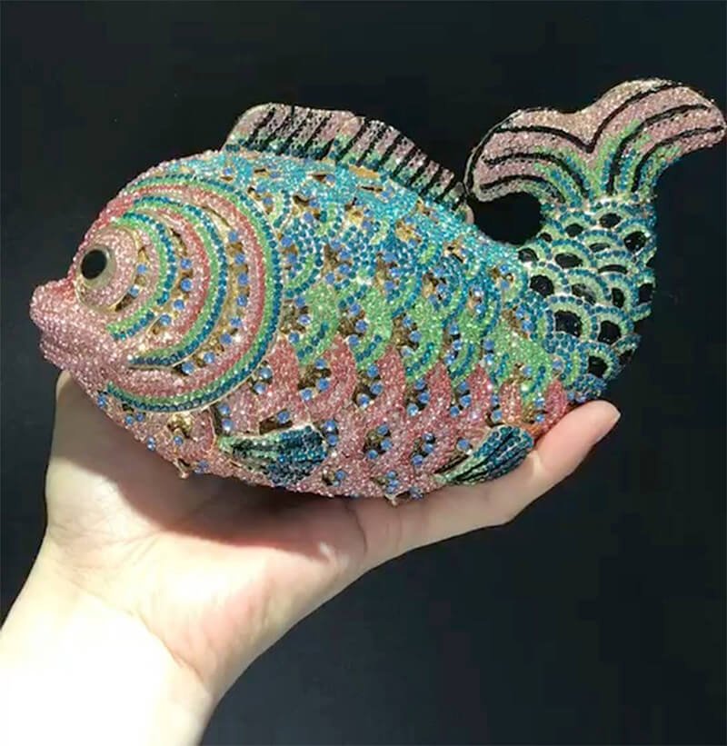 Sparkle Fish Clutch Bag Evening Clutch - Blue Pink - Luxury bags by WAAMII