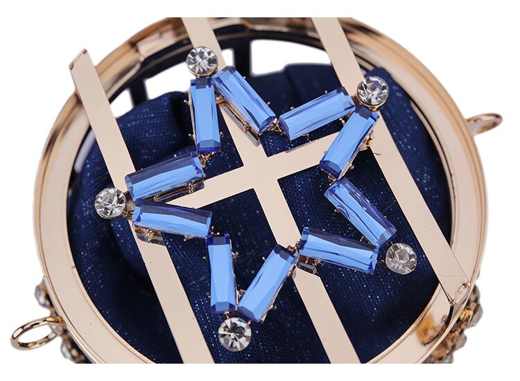 Star Diamond Hollow Cage Clutch With Pearl Chains bags WAAMII   